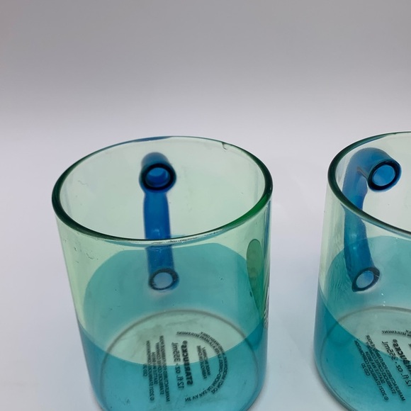 Set Of Two 2021 Starbucks Blue Handled Glass Coffee Mug Cup 12 Oz - Picture 6 of 9